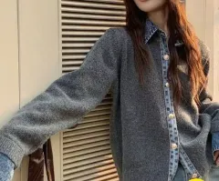 シャツ型 デニム バイカラー カーディガン (新品)