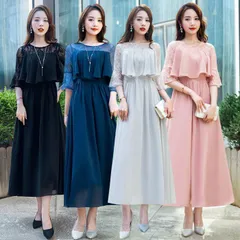 ママワンピース フォーマル  パーティードレス パーティドレス 結婚式 ワンピース 披露宴 卒業式 入学式 発表会 二次会 春夏秋冬 レディース ロング丈 袖レース 春 夏 秋