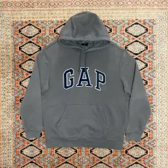 ギャップ 文字ロゴ グレー 起毛 フード付きTシャツ メンズL
