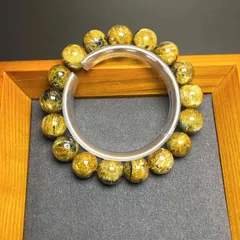 レア EU製★太陽花タイチンルチル★黄金針水晶 金運 開運 ゴールド ブレスレット パワーストーン プレゼント 12.9-13.7mmZZ1766