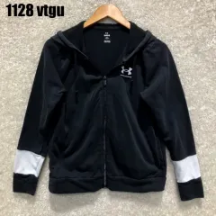 アンダーアーマー ブラック フードジップアップ L ホワイト バイカラー 1128