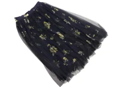 earth music&ecology アースミュージック＆エコロジー 花柄 チュール ロング スカート sizeF/紺 ■■ レディース