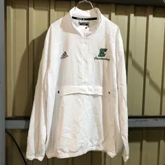 982 adidas ナイロンハーフジップトレーナー ホワイト L アディダス プリントロゴ 刺繍ロゴ スポーツ 古着卸 アメリカ仕入