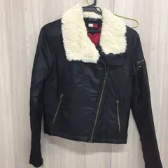 S【ヴィンテージ】トミージーンズ tommy jeans 中綿ライトダウン 襟ボア ライダース