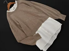 GLOBAL WORK グローバルワーク フリルネック フェイクレイヤード プルオーバー カットソー sizeL/モカｘ白  ◇■ レディース