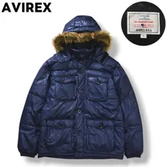 【極暖】 アヴィレックス AVIREX フーデット ファー キルティング ダウン ジャケット パーカー ブルゾン ジャンパー ウィンドブレーカー L ネイビー ストリート アメカジ ミリタリー カジュアル ウェア メンズ