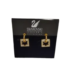 スワロフスキー SWAROVSKI スクエア フラワーモチーフ  イヤリング ゴールド 訳あり【中古】