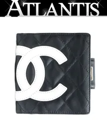 シャネル CHANEL カンボンライン 二つ折り財布 コンパクトウォレット ラムスキン 黒 10番台 【72649】