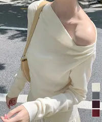オフショルニットトップスサイドタック長袖