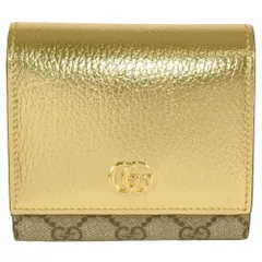 グッチ GUCCI バイカラー ミディアム ウォレット 二つ折り財布 GGスプリームキャンバス レザー 598587・0416 ゴールド GGマーモント【中古】