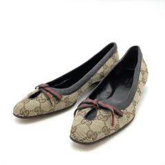 グッチ GUCCI パンプス GGキャンバス 147723 リボン シェリーライン  35 1/2 C レディース【中古】