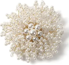 TIGLOSS ティグロス ブローチ コサージュ パール フラワー 花 飾り セレモニー フォーマル ジャケット スーツ ギフト 贈り物 結婚式 お呼ばれ ドレス パーティー ピン クリップ おしゃれ りぼん 専用BOX付 (ゴールド)