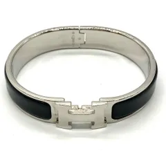 エルメス HERMES Hクリック シルバー バングル カフ エナメル ブラック D刻印【中古】