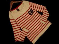 DOUBLE STANDARD CLOTHING ダブルスタンダードクロージング ウール混 ビーズ刺繍 ボーダー ニット セーター ベージュｘ赤 ◇■ レディース