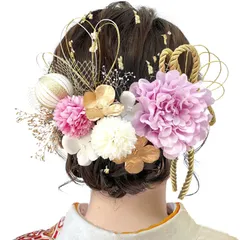 8色展開 ドライフラワー 髪飾り ダリア 造花飾り 和玉 赤 ヘアアクセサリー 成人式 ゴールド 水引 ヘッドパーツ あじさい 振袖 着物 卒業式 七五三 浴衣 袴 結婚式 かすみ草 和装 造花 手作り 専用ケース付き DL020