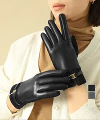 スマホ対応 PUレザー手袋レディース防寒