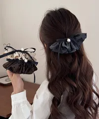 ドット柄 フリルリボン ヘアクリップ上品