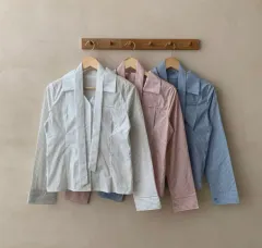 ストライプ ネック シャーリング ブラウス (free) (3 COLOR)