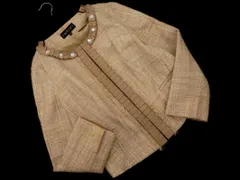 INDIVI インディヴィ アンゴラ混 ツイード フリル ビジュー ノーカラー ジャケット size38/ピンクベージュ ◇■ レディース