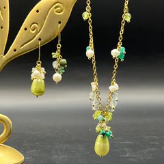 Xmas Special ライムカラーな淡水パールのネックレスと耳飾りのセットG 316lサージカルステンレス fr432