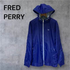 FRED PERRY フレッドペリー 刺繍ロゴ ナイロンジャケット ウインドブレーカー パーカー シャカシャカ ジョギング ダブルジップ Mサイズ 月桂樹 ブルー 青