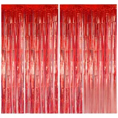 キラキラ フリンジカーテン 背景 100cm*200cm 明るい光沢 誕生日 2個セット 結婚式 忘年会 パーティー タッセルカーテン 装飾 華やかな金属感 サムコス お部屋の装飾 (レッド)