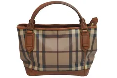 BURBERRY バーバリー チェック柄 レザー トートバッグ ベージュ ブラウン 肩掛け ハンドバッグ 鞄 良品 中古 52585