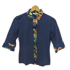 ナラカミーチェ 半袖シャツ トップス 五分袖 花柄 クリーニング済み レディース 2サイズ ネイビー NARACAMICIE 【中古】