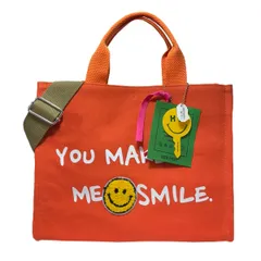 トートバッグ 2way キャンバス ショルダー 斜めがけ スマイル 肩掛け コットン ランチバッグ 大容量 軽量 マザーズバッグ