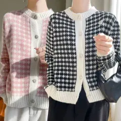 チェック ハウンドトゥース カーディガン1(FREE)(4COLOR)