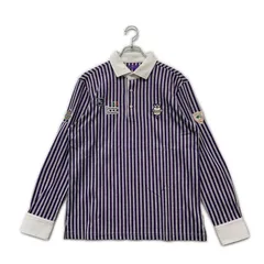 中古 メンズ ビームスゴルフ BEAMSGOLF 長袖ポロシャツ L 白×紫 ホワイト×パープル 春秋 ストライプ柄