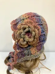 ハンドメイド　ブラウングラデーション　ボンネット　バラクラバ　耳当てニット帽　ベレー帽　森ガール