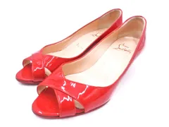 Christian Louboutin クリスチャンルブタン エナメル クロス サンダル size34.5（21.5ｃｍ）/赤 ■◆ レディース