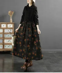 ワンピース 長袖 ロング シャツワンピース レディース ロングワンピース 花柄ワンピース 可愛い 大きいサイズ 花柄 ワンピ ロングワンピ ギャザー 総柄 綿混紡 綿 コットン ロング 春 冬 秋