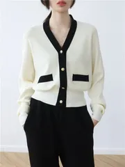 ニットカーディガン レディース Vネック 秋冬 トップス せ ショート丈 カーディガン 長袖 前開き ボタン付き セーター アウター 柔らかい リブニット シンプル カジュアル キレイめ 通勤 通学 オフィス