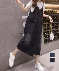 ワンピース サロペット ロング丈 デニムワンピース ポケット付き レディース デニムスカート