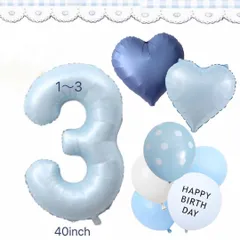 【ナナネイル様♡ご注文ページ】【ナンバーバルーン＆ ハート型バルーン３個＆風船 】 誕生日飾り風船セット　水色　バースデー　０～９より選べます　ブルー系