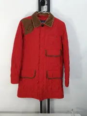 ポロラルフローレン キルティング ロング丈ジャケット コーデュロイ襟 コート ダウン レッド レディース