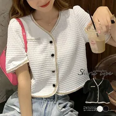 ツイード風半袖ジャケットレディース