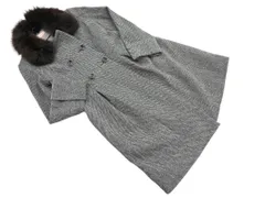 LAURA ASHLEY ローラ アシュレイ フォックスファー 2WAY ヘリンボーン ロング コート グレー ◇■ レディース