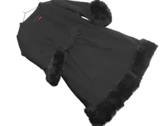 Apuweiser-riche アプワイザーリッシェ ラビットファー ウール混 2WAY ウエストリボン ノーカラー コート size2/黒 ◇■ レディース