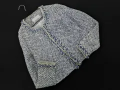 M-PREMIER エムプルミエ ノーカラー ジャケット size34/紺ｘ白 ◇■ レディース