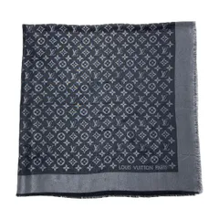LOUIS VUITTON ルイヴィトン ショール モノグラム シャイン ストール silk metal wool ストール レディース シルク メタル ウール ブラック シルバー 中古
