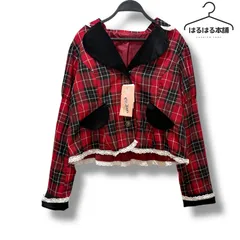 愛野えり／ジャケット／赤／レッド／チェック／総柄／フリル／レース／長袖／リボン／4L