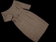 ZARA basic ザラ ベーシック ボートネック チェック Iライン ワンピース sizeL/グレージュ ◇■ レディース