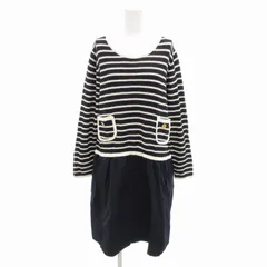 アフタヌーンティー Afternoon Tea タグ付き ワードローブ ニット ワンピース 切替 ボーダー 長袖 ひざ丈 M 紺 白 ネイビー ホワイト /HO ■GY09