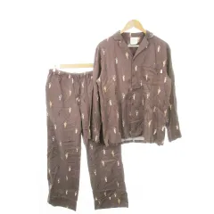 ジェラートピケ gelato pique パジャマ ルームウェア 部屋着 上下 セットアップ シャツ パンツ アニマル 猫 ネコ 総柄 M-L グレー /AH22 ■GY01