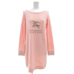 バーバリーブルーレーベル BURBERRY BLUE LABEL ニットワンピース ひざ丈 長袖 肩ボタン 38 ピンク ホースロゴ /GV ■GY19