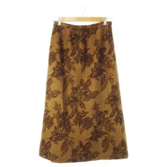 レリアン Leilian スカート セミフレア ロング ウール シルク混 絹 花柄 起毛 11 茶 ブラウン /CK20