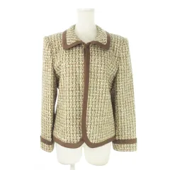 レリアン Leilian ツイードジャケット ステンカラー 絹 シルク混 11 茶 ブラウン /AO1 ■GY44